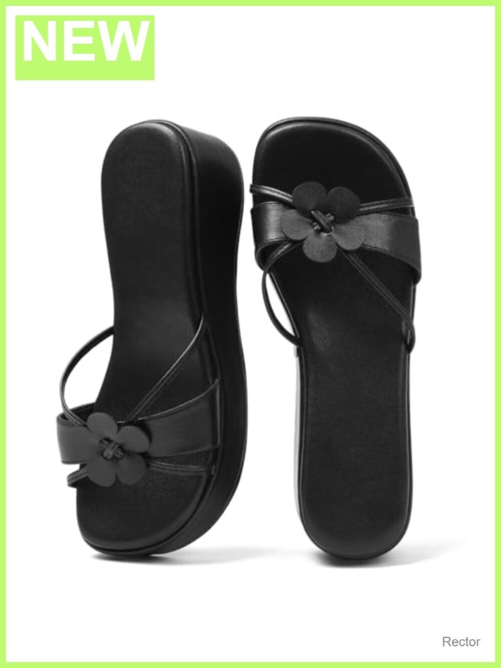 Floral Platform Sandals Women Chunky Wedge Square Toe Faux Leather Slip On